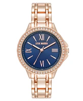 Steve Madden Women's Charming Navy and Rose Gold-Tone Alloy Metal Bracelet Watch, 38mm