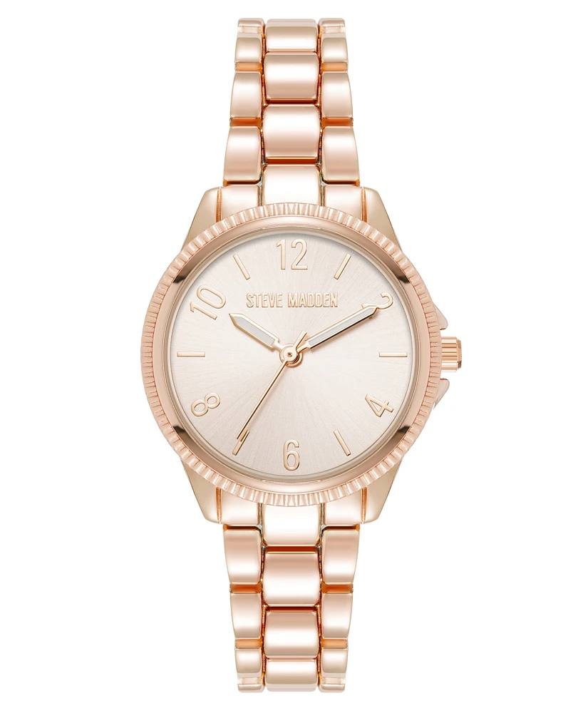 Steve Madden Women's Everyday Rose Gold-Tone Alloy Metal Bracelet Watch, 30mm