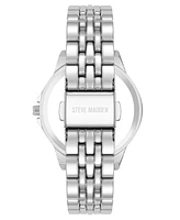 Steve Madden Women's Essential Black and Silver-Tone Alloy Metal Bracelet Watch, 33.5mm