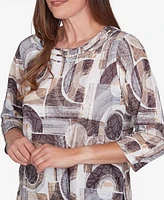 Alfred Dunner Women's Romancing the Stone Geometric Patch Print Top