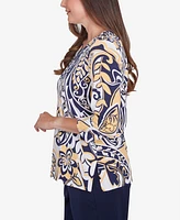 Alfred Dunner Women's Block Island Dramatic Paisley Crew Neck Top