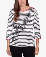 Alfred Dunner Women's Wild at Heart Striped Floral Flared Sleeve Top