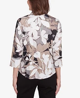 Alfred Dunner Women's Romancing the Stone Shadow Leaf Print Button Front Top