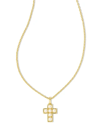 Kendra Scott Gold-Tone Cultured Freshwater Pearl (3mm) Cross Adjustable 19" Pendant Necklace