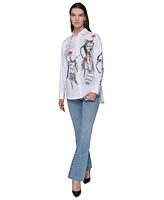 Karl Lagerfeld Paris Petite Cotton Sketch Girl Shirt