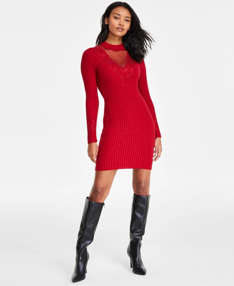 Guess Women's Alice Rhinestone-Trim Sweater Dress