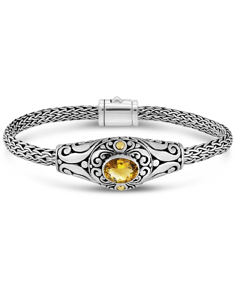 Devata Citrine & Bali with Dragon Bone Chain Bracelet in Sterling Silver and 18K Gold, Medium 7.5 in