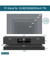 Slickblue 63-Inch Black Modern Tv Stand with Led Lights and High Gloss Front, Perfect for Lounge Room, Living Room, or Bedroom