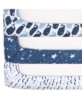 The Peanutshell Pack n Play, Mini Crib, Portable Crib or Fitted Playard Sheets for Baby Boy, 3 Pack Set, Navy, White & Blue Nautical Print