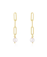 The Lovery Pearl Paperclip Link Earrings 14K Gold