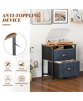 Gymax 2PCS Nightstand End Side Table Dresser w/ 2 Pull-out Fabric Drawers for Bedroom