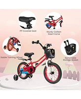 Hongge 14 Inch Kids Bike with 2 Training Wheels for 3-5 Years Old-Red