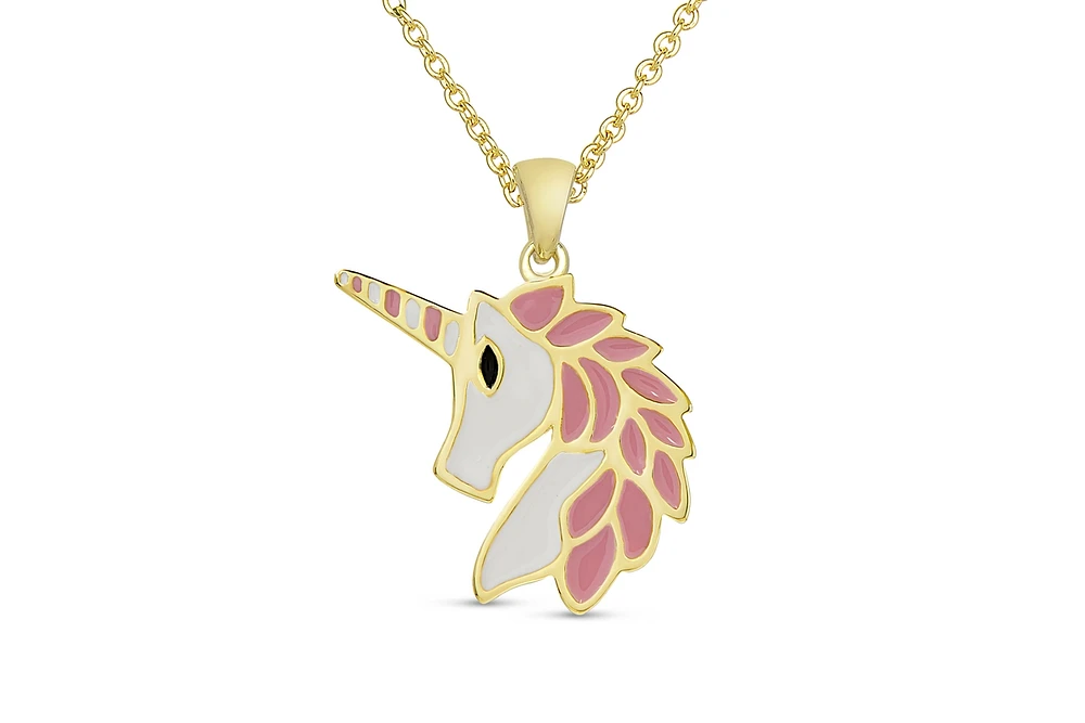 Lily Nily Girls Pink and White Unicorn Pendant Necklace