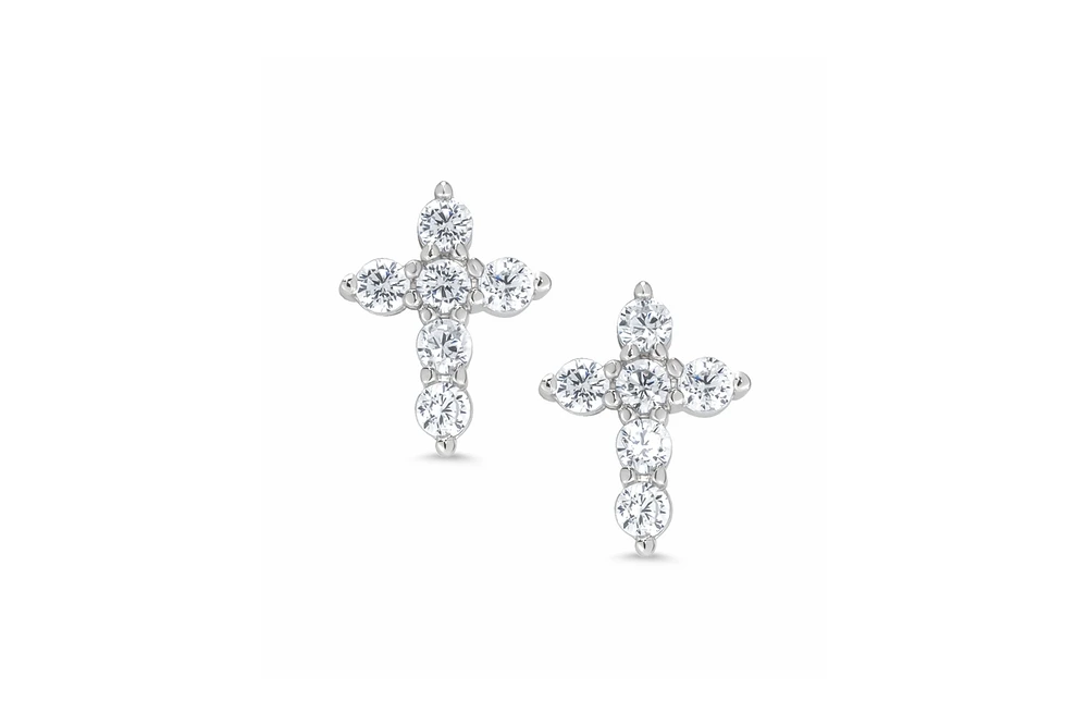 Lily Nily Girls Cz Cross Stud Earrings in Sterling Silver