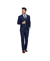 Gino Vitale Men's Slim Fit 3-Piece Blue Windowpane Plaid Suit