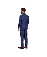 Gino Vitale Men's Slim Fit 3-Piece Blue Navy Windowpane Plaid Suit