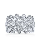 Bling Jewelry Stackable Circle Wide Bezel Bubble Band Ring Set .925 Sterling Silver