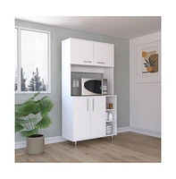 Depot E-Shop Malta Kitchen Pantry Double Door Cabinet, Four Legs, Three Shelves, Black