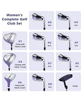 Hongge Women's Right Hand Complete Golf Club Set with Stand Bag and Rain Hood