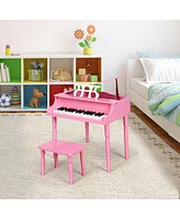 Hongge 30-Key Wood Toy Kids Grand Piano with Bench & Music Rack-Pink