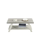 Streamdale Furniture Two-Tone Wood Shelf Coffee Table in Weathered Gray and Beige