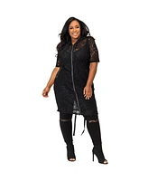 Poetic Justice Plus Curvy-Fit Sheer Lace Zip Up Short Sleeve Hoodie Jacket