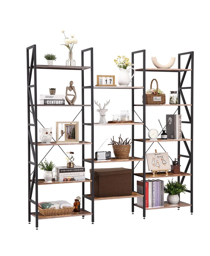 gaomon 5 Tier Bookshelf - Triple Wide Open Display Shelves With Metal Frame For Living Room, Bedroom, Home Office