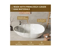 gaomon 67"Solid Surface Freestanding Bathtub, Contemporary Oval Shape Soaking Tub, Egg Shell Stone Resin Stand Alone Bathtub With Pop-Up Drain and Ove