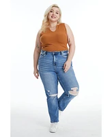 Bayeas Plus Sarah High Rise Relaxed Straight Jeans Crystal