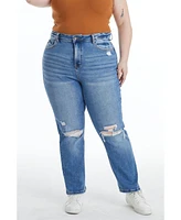 Bayeas Plus Sarah High Rise Relaxed Straight Jeans Crystal