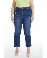 Bayeas Women's High Rise Loose Tapered Mom Jeans Bluebell