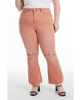 Bayeas Plus Emily High Rise Distressed Flare Pants Salmon