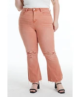 Bayeas Plus Emily High Rise Distressed Flare Pants Salmon