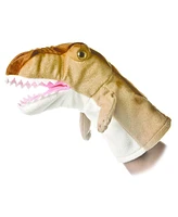 Aurora Medium T-Rex Hand Puppet Interactive Plush Toy Brown 10"