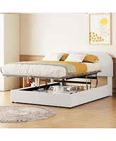 Teddy Fleece Full Size Upholstered Platform Bed with Hydraulic Storage System, Gray