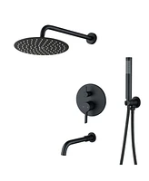 Mondawe Matte Black Three function Pressure Balance Shower Set with 10 in Round Shower Head & Valve