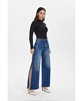 Bayeas Women's High Rise Wide Leg Jeans With Slit Lovely