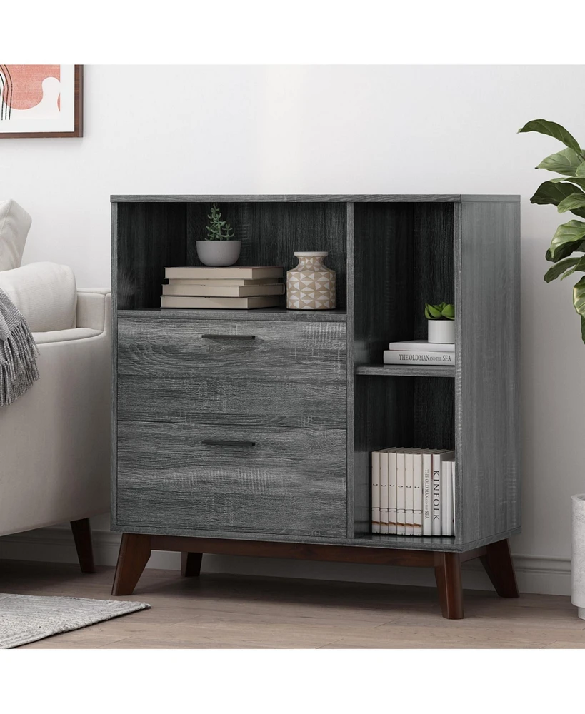 Mid-Century Modern Cabinet with Faux Wood and Storage