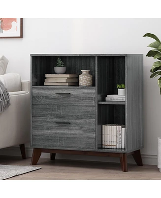 Mid-Century Modern Cabinet with Faux Wood and Storage