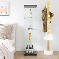 Glass Display Cabinet 4 Shelves with Door, Floor Standing Curio Bookshelf for Living Room Bedroom Office, 64.7" 16.7" 14.3", Black