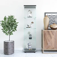 Glass Display Cabinet 4 Shelves with Door, Floor Standing Curio Bookshelf for Living Room Bedroom Office, 64.7" 16.7" 14.3", Black