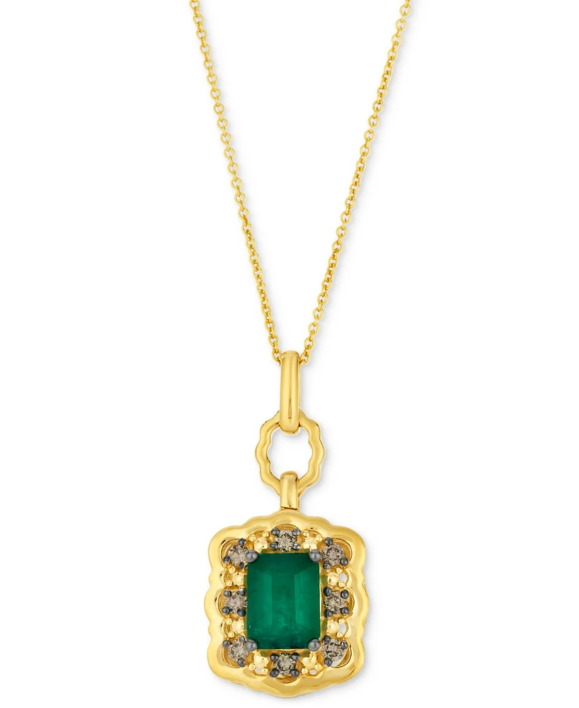 Le Vian New Emerald (1-1/5 ct. t.w.) & Chocolate Diamond (1/5 ct. t.w.) Halo Adjustable 20" Pendant Necklace in 14k Gold