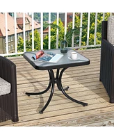 Gymax Outdoor Side Table Square Patio Table w/ Tempered Glass Top Small Coffee Table