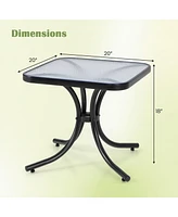 Gymax Outdoor Side Table Square Patio Table w/ Tempered Glass Top Small Coffee Table