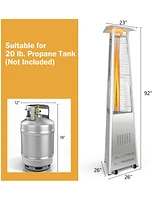Gymax 42,000 Btu Stainless Steel Pyramid Patio Heater Glass Tube Flame W/ Wheels