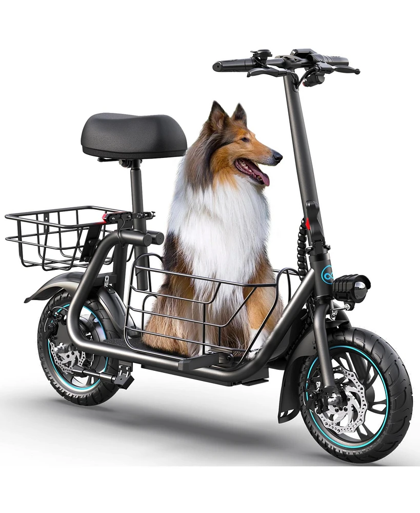 Gyroor Adults Electric Scooter with Large Middle Basket, 550W Motor 18.6 Mph 20 Mile Distance, Foldable E-Scooter with seat for Pets & Cargo