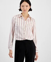 Anne Klein Women's Striped Collared Button-Front Shirt