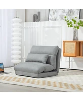 Folding Floor Chair, Convertible Lazy Sofa Bed, Floor Couch with 6-Position Adjustable Backrest and Pillow for Reading, Gaming, Meditating, Gray