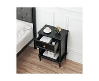 gaomon Nightstand with Drawer and Storage Shelf, Wooden End Table Side Table for Bedroom Living Room College Dorm (Black)