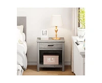 gaomon Farmhouse Square Nightstand, Bedside Table End Table for Bedroom Nursery Living Room, End Table with Storage Drawer, Easy Assembly, Rustic Grey
